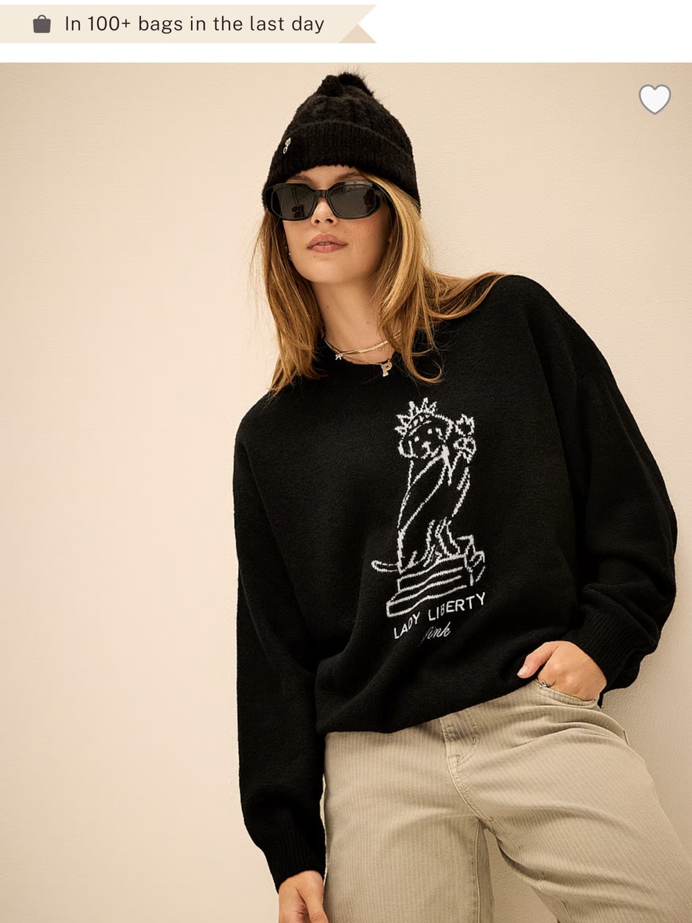 PINK Victoria's Secret Black Sweater with White Liberty Graphic